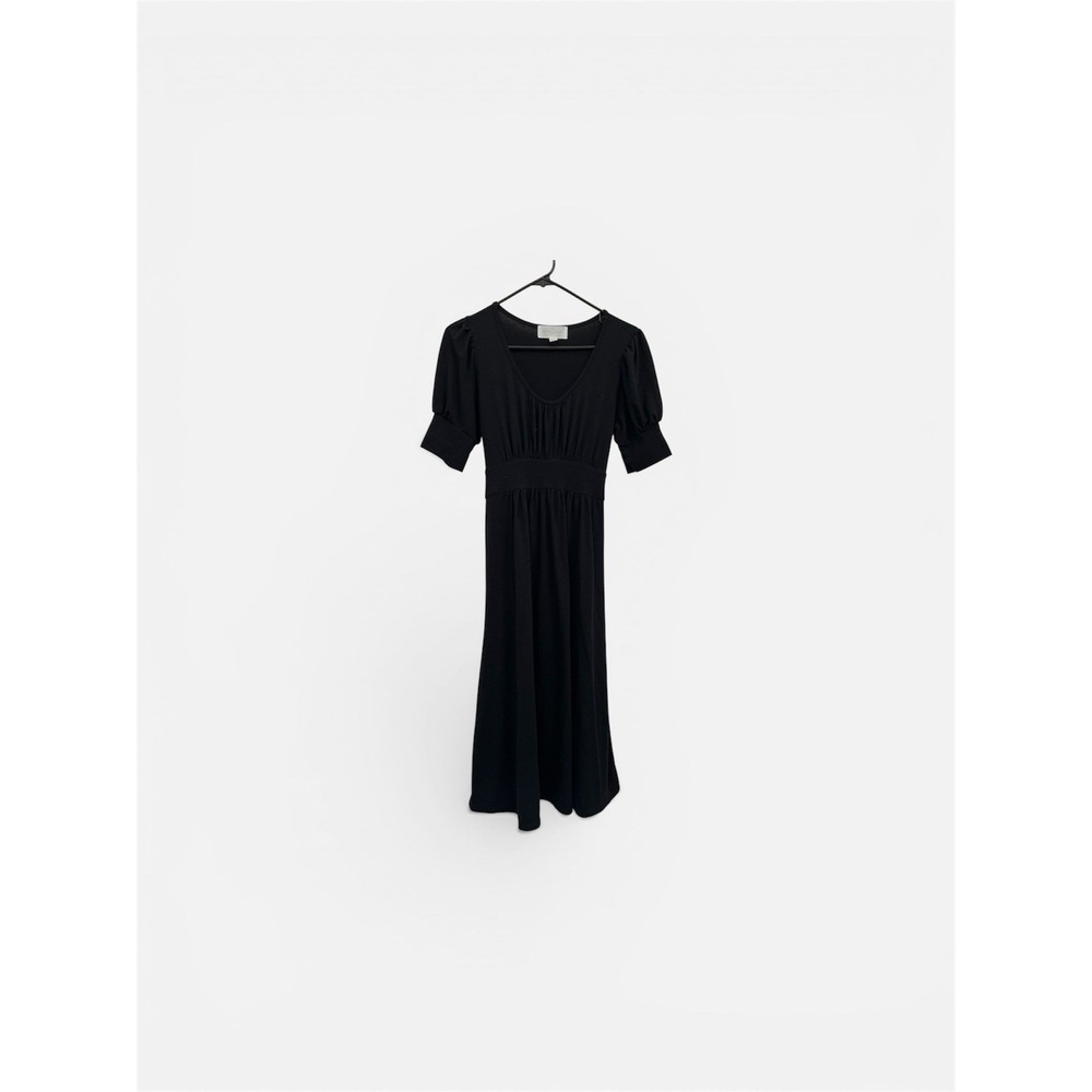 Downeast Basics Midi Dress Black Tie Waist Size Medium Short Sleeve